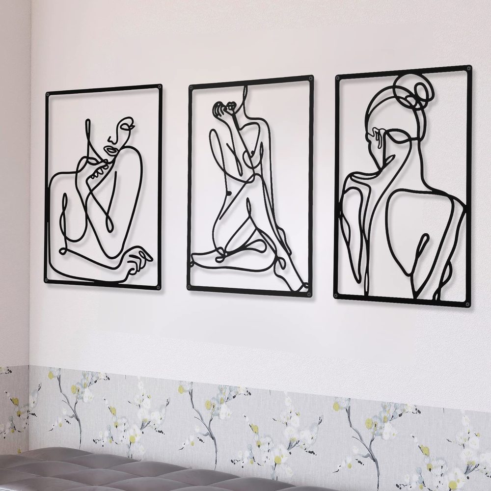 3 Pieces Metal Minimalist Abstract Woman Wall Art Line Drawing Wall Art Decor😎